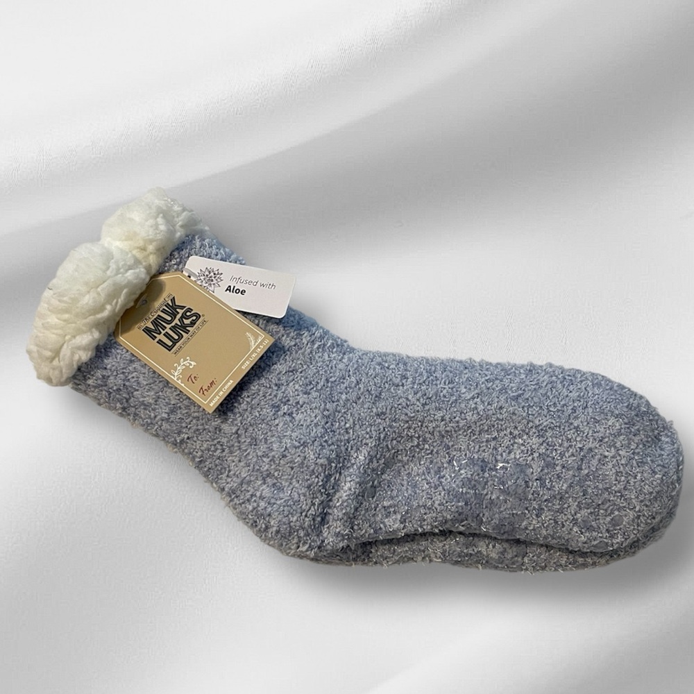 MUK LUKS Aloe Infused Faux Fur Lined Gray Socks Women's Size L/XL (8.5-11)